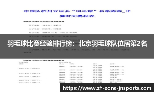 羽毛球比赛经验排行榜：北京羽毛球队位居第2名